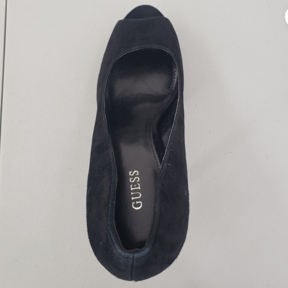Guess CACEI Pump Womens 9.5M Black Suede Stiletto Slip On High Heels Peep Toe - Picture 11 of 16